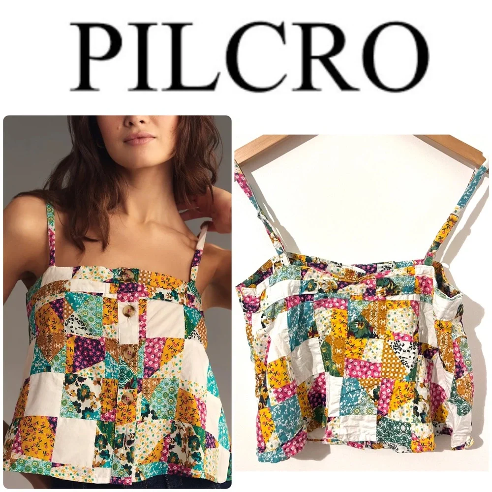 Anthropologie Pilcro ✨ SMALL Patchwork Spaghetti Strap Boxy Tank - Picture 2 of 11